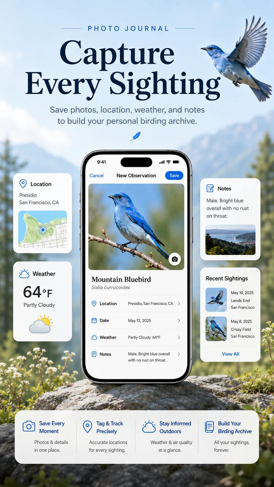 Bird Tracker 拍照记录与观察档案宣传图