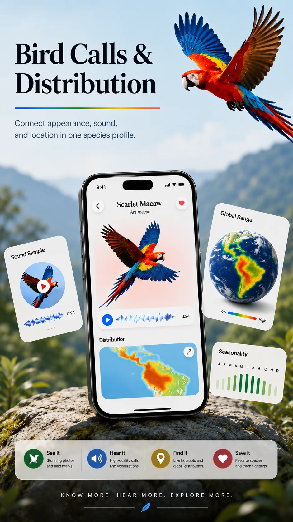 Bird Tracker 鸟鸣样本与分布信息宣传图
